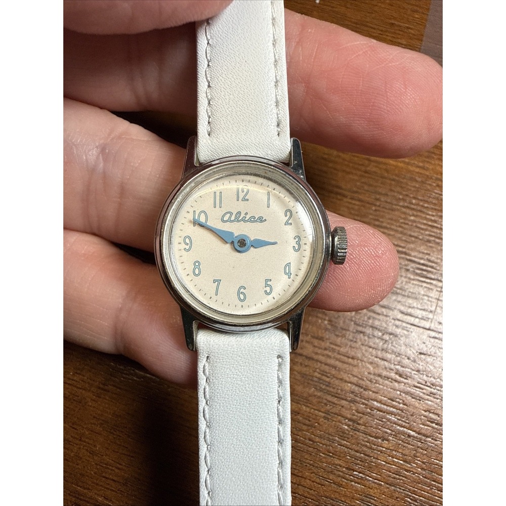 Vintage US Time Girls Watch 24mm Alice Cream Dial Manual Wind New Leather Strap